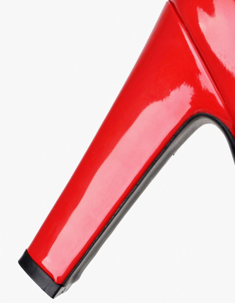 Cuissardes À Plateforme Pour Femmes Bout Rond Bottes Talons Épais Cuir Brillant - Rouge