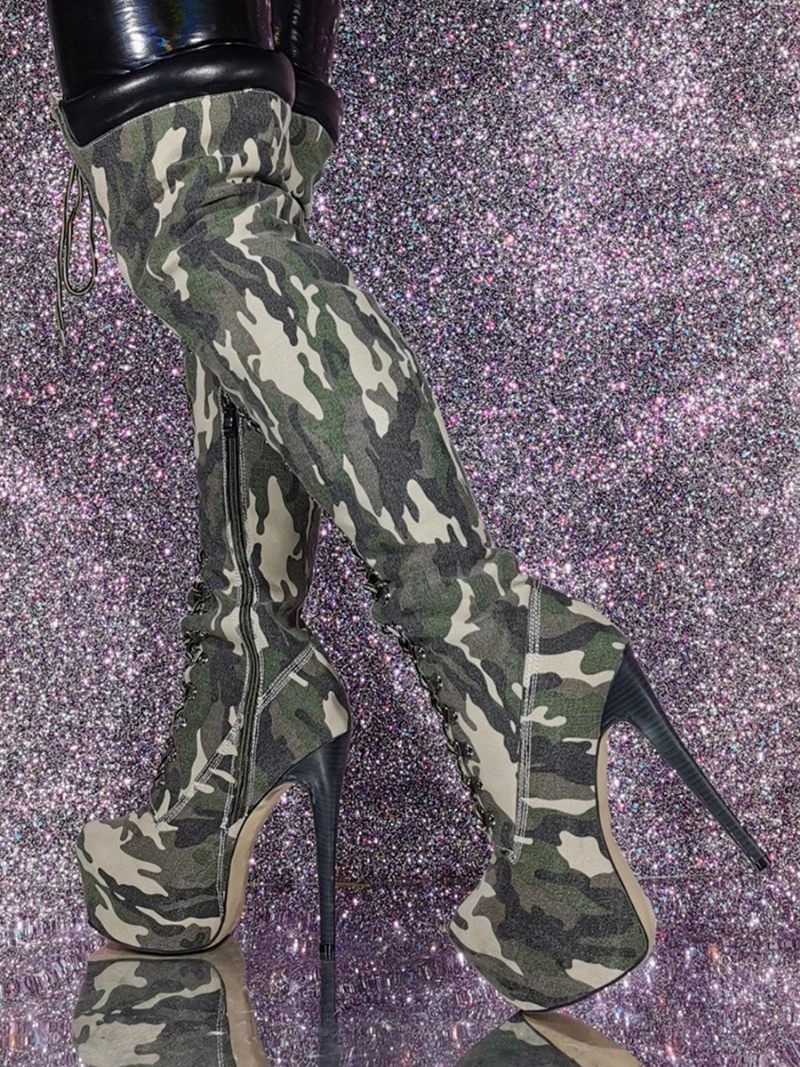 Cuissardes À Talons Aiguilles Et Imprimé Camouflage Pour Femmes