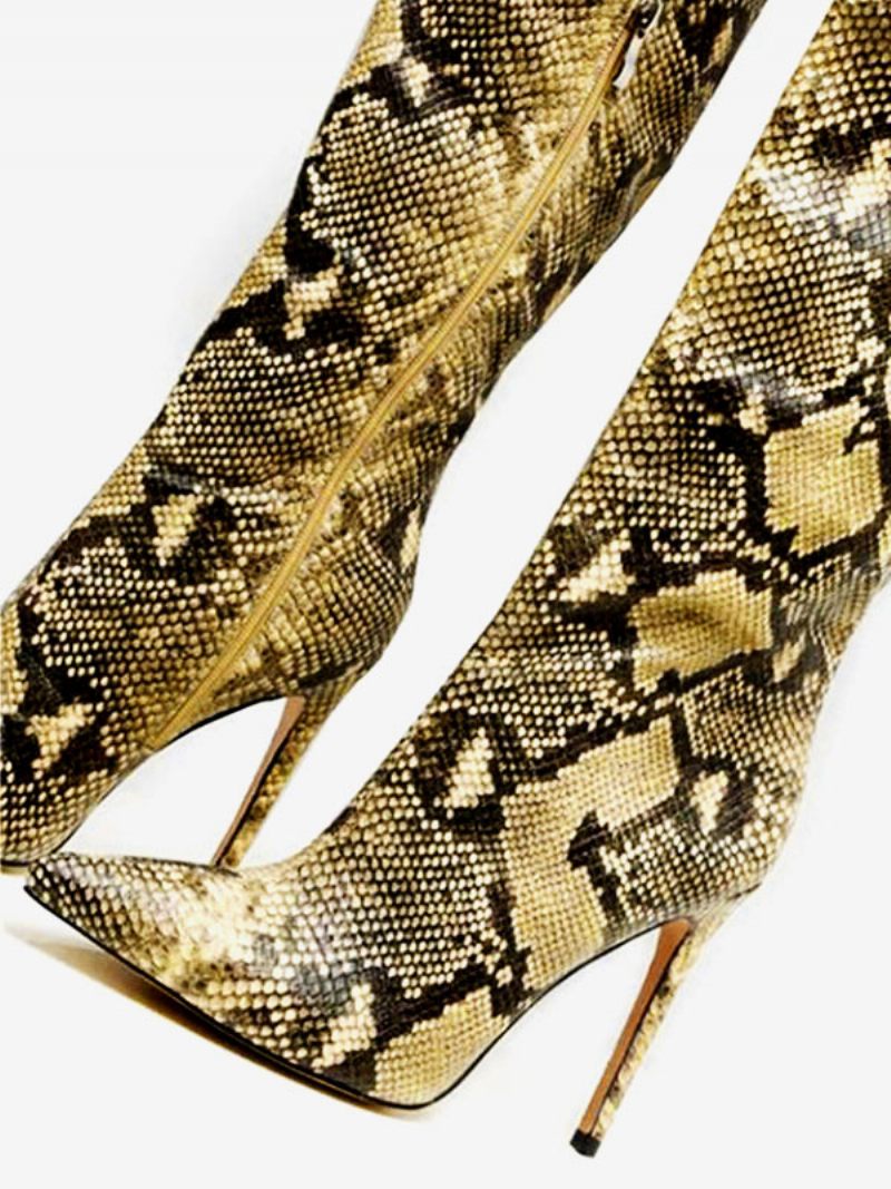 Cuissardes À Talons Aiguilles Peau Serpent Pour Femmes - Gris Clair