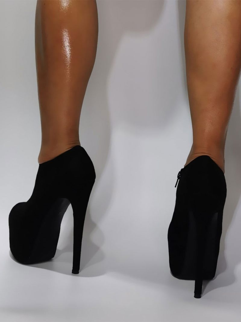 Femmes Sexy Bottes À Talons Hauts Micro Daim Bout Rond Quotidien Décontracté Noir Cuissardes Chaussures Grande Taille - Noir