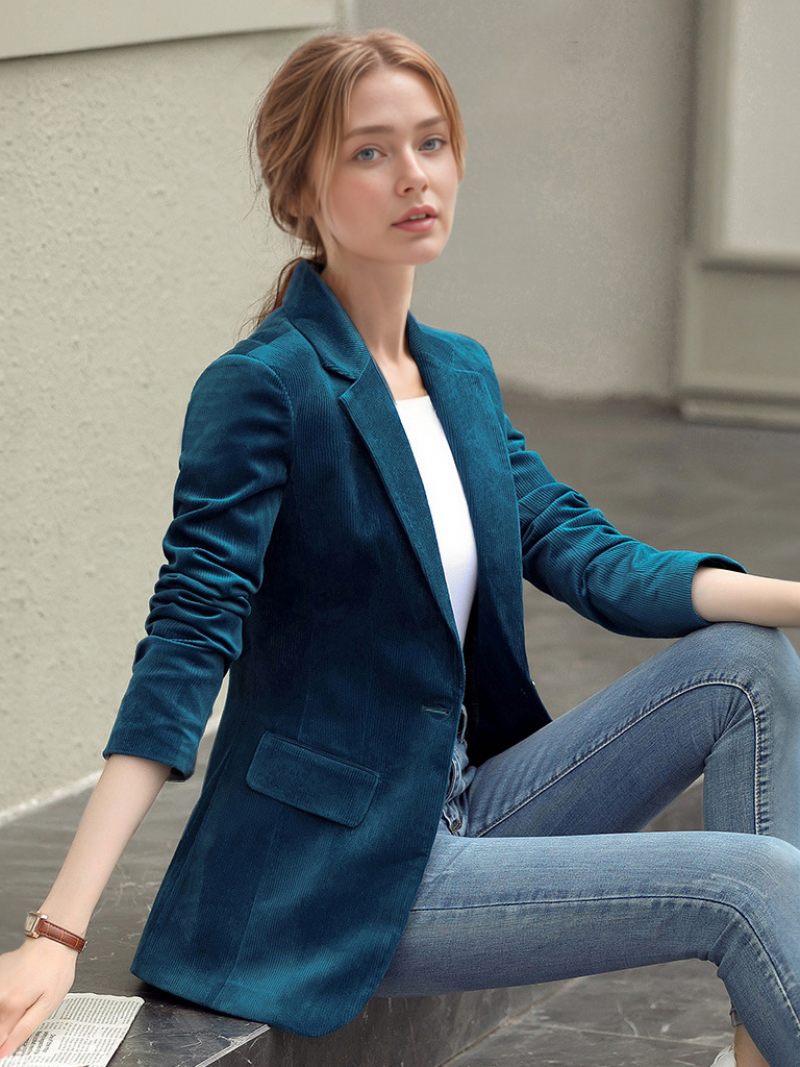 Blazer À Col Rabattu Pour Femme Manches Longues Boutons Court Décontracté Confortable Actif Vêtements D'extérieur - Sarcelle