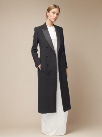 Blazer Extra Long Pour Femmes Revers Couleur Unie Vêtements D'extérieur D'automne Et Printemps