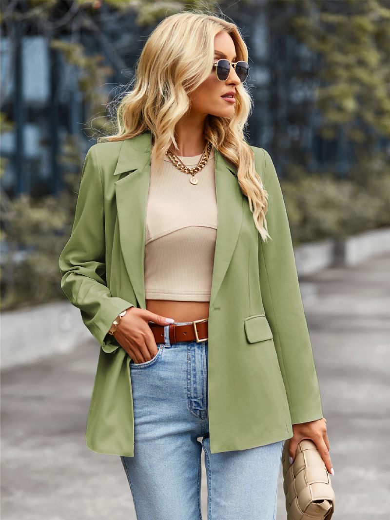 Blazer Femme Mode Col Rabattu Manches Longues - Vert