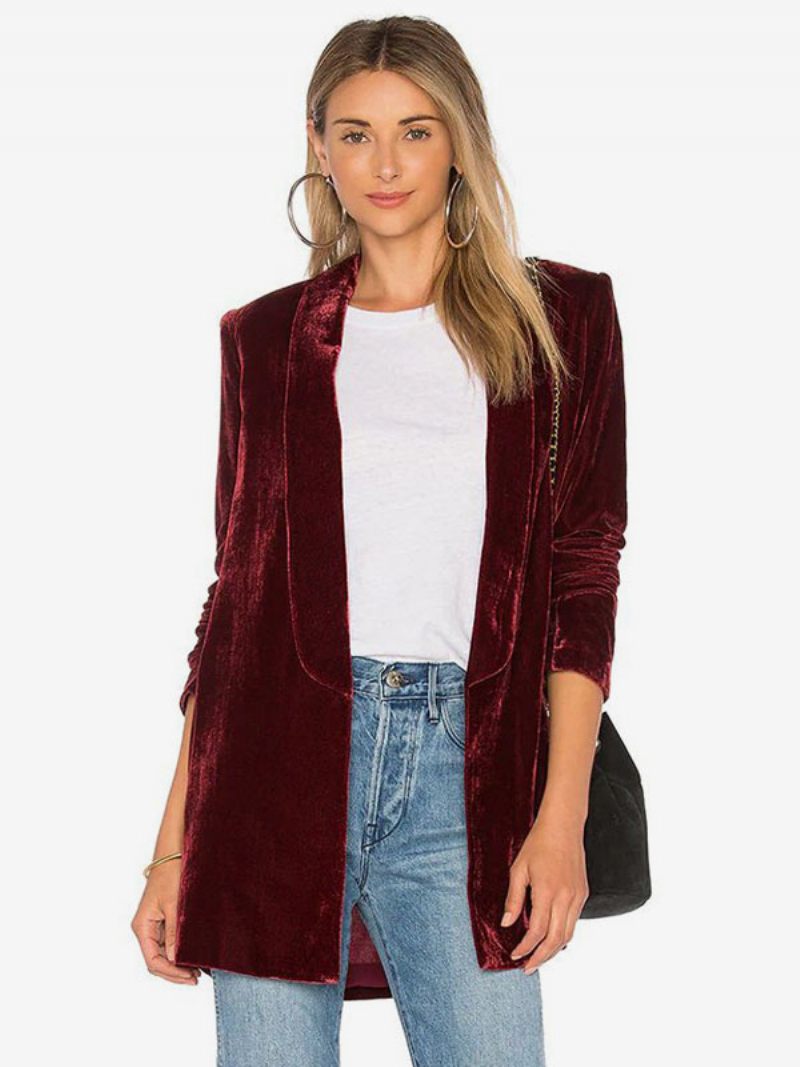 Blazer Pour Femme Velours À Manches Longues Veste Sur Mesure Couleur Unie