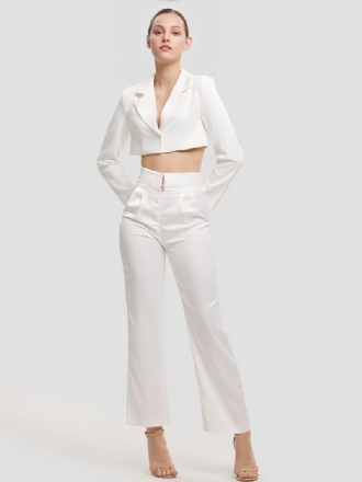 Ensemble Blazer Et Pantalon Pour Femmes Deux Pièces Blanc Taille Haute 2024