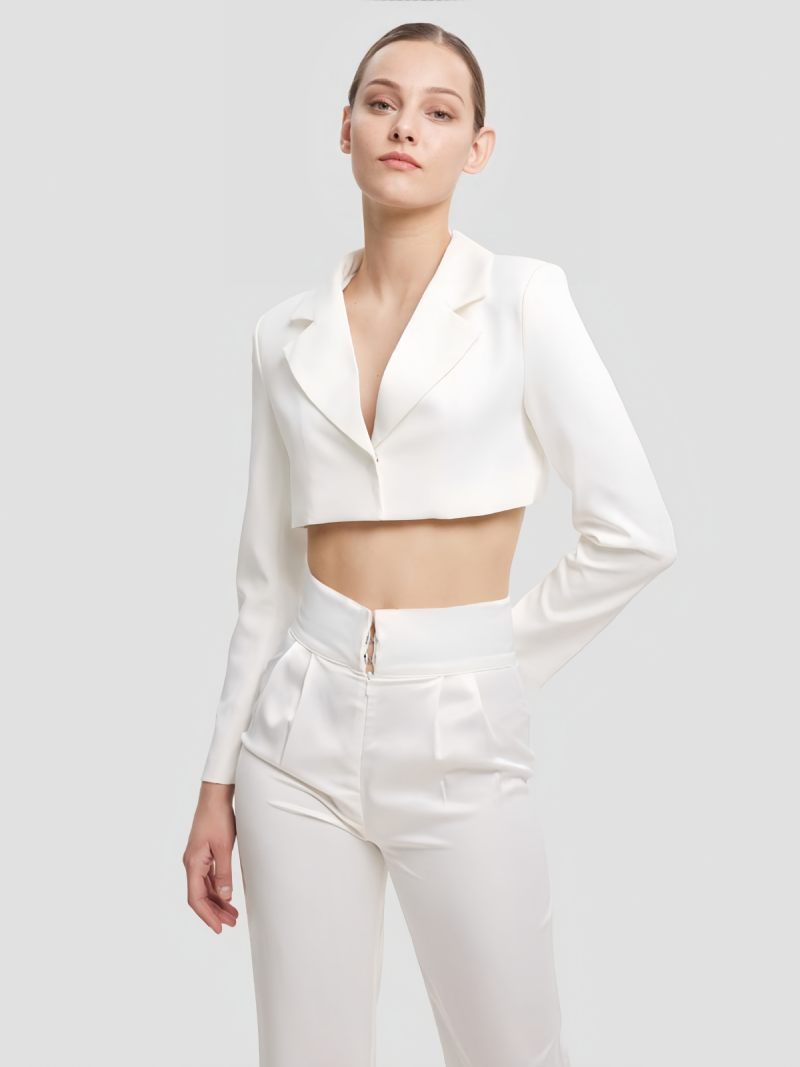 Ensemble Blazer Et Pantalon Pour Femmes Deux Pièces Blanc Taille Haute 2024 - Blanc