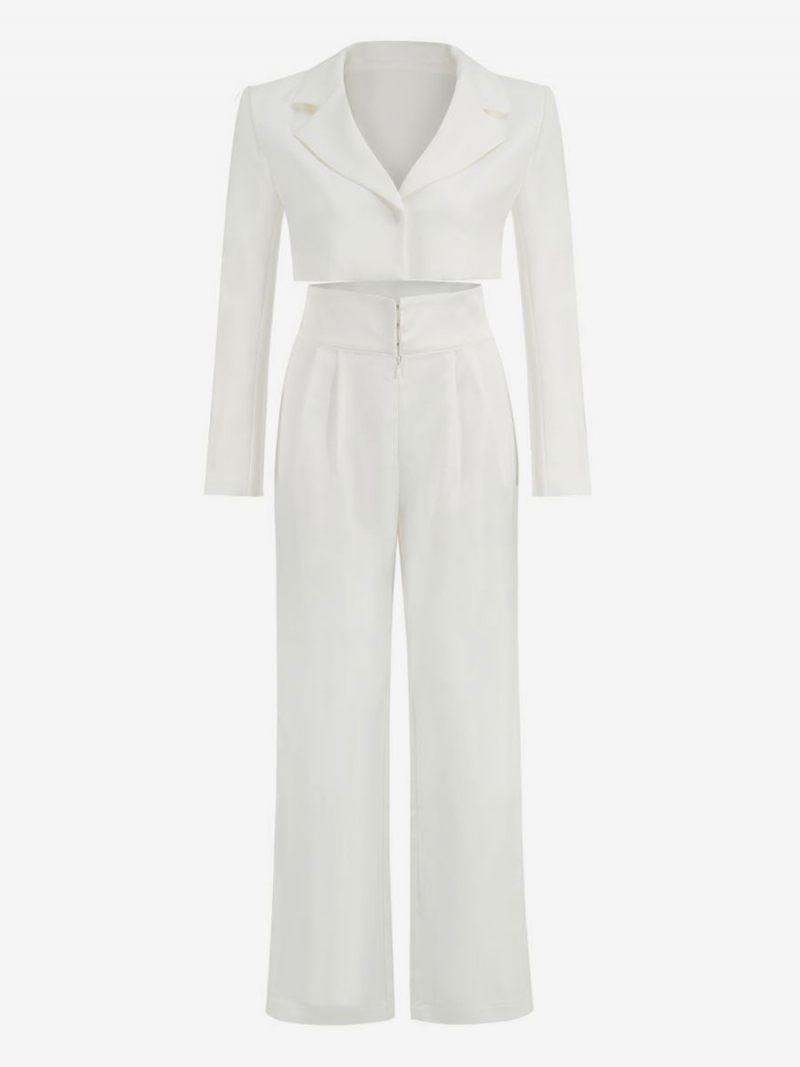 Ensemble Blazer Et Pantalon Pour Femmes Deux Pièces Blanc Taille Haute 2024 - Blanc