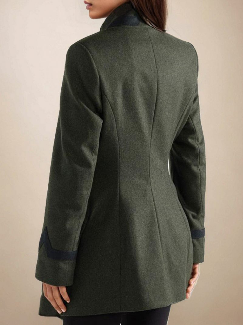 Manteau Laine Militaire Pour Femmes Boutons Asymétriques Poches Vert Chasseur Manches Longues D'hiver Vêtements D'extérieur Confortables Et Actifs - Vert Chasseur