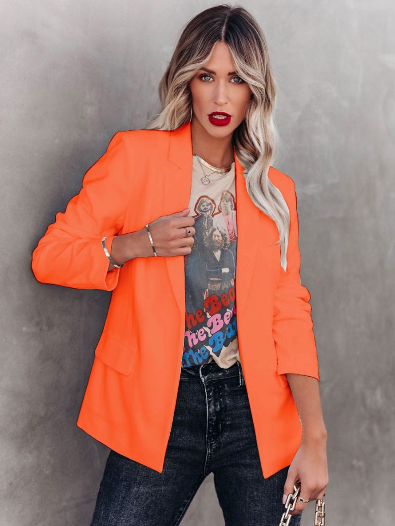 Veste Blazer Blanche Pour Femmes Couleur Unie Revers Chic Printemps Automne Vêtements D'extérieur Décontractés Rue - Orange