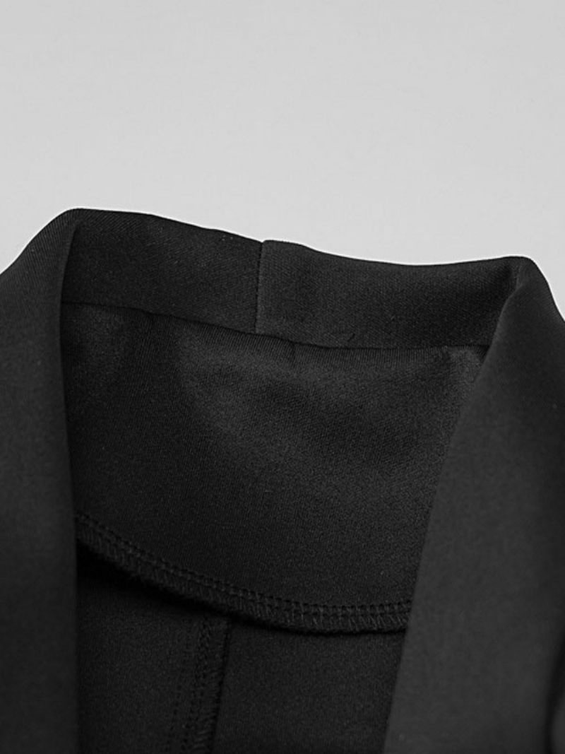 Veste Blazer Chic Pour Femme Col V Plumes Manches Longues Fente Vêtements D'extérieur - Noir