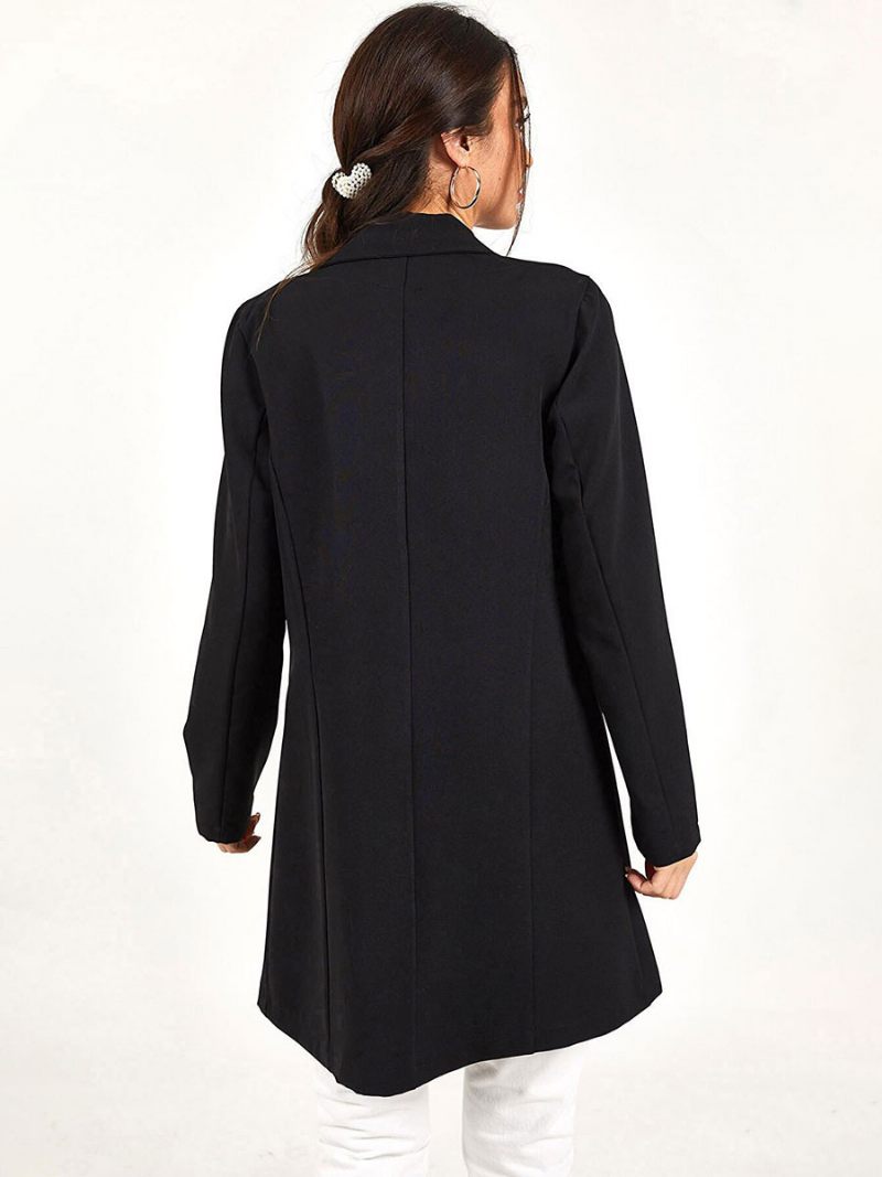 Veste Blazer Longue Pour Femmes Couleur Unie Noire Décontractée Double Boutonnage Vêtements D'extérieur Décontractés Printemps-automne - Noir