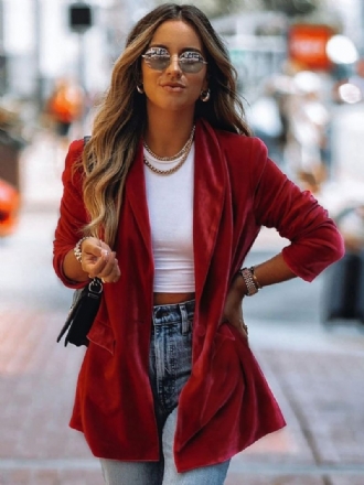 Veste Blazer Longue Velours Pour Femmes Couleur Unie Rouge Chic Surdimensionnée Printemps-automne Vêtements D'extérieur Décontractés Rue