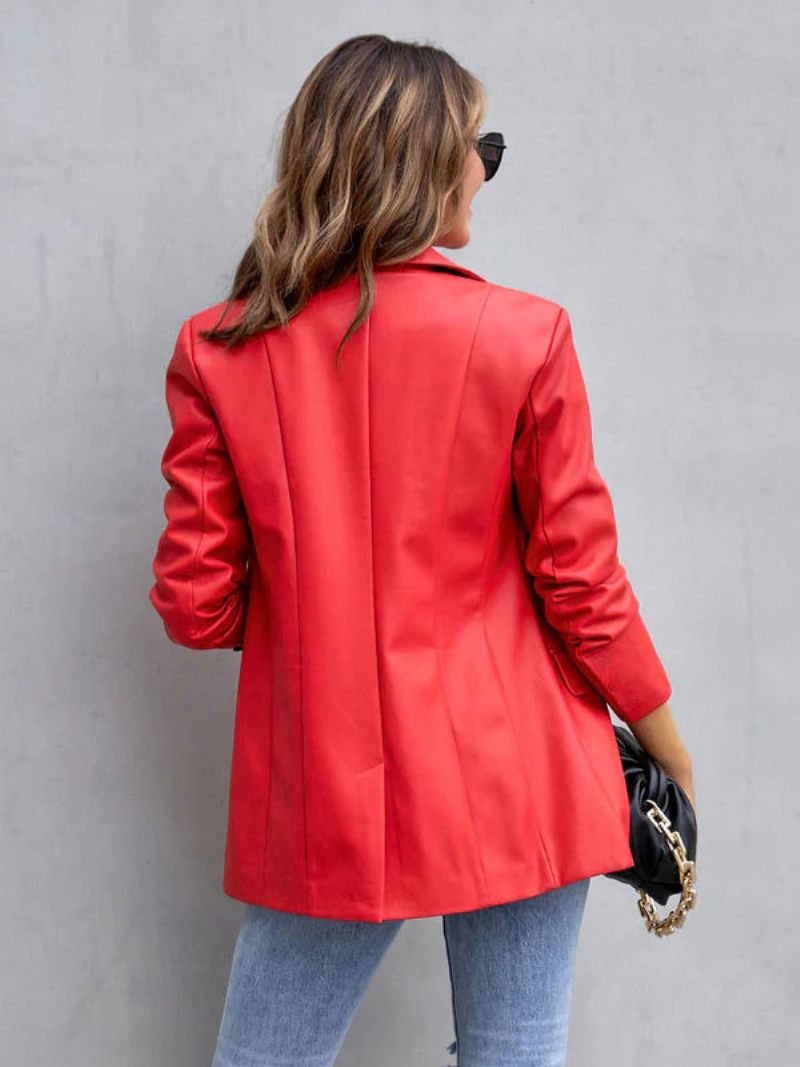 Veste Blazer Simili Cuir Blanc Pu Couleur Unie Vêtements D'extérieur Décontractés Printemps Automne Pour Femmes - Rouge