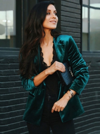 Veste Blazer Velours Pour Femmes Vert Bordeaux Couleur Unie Décontractée Coupe Cintrée Vêtements D'extérieur Rue Printemps Et Automne