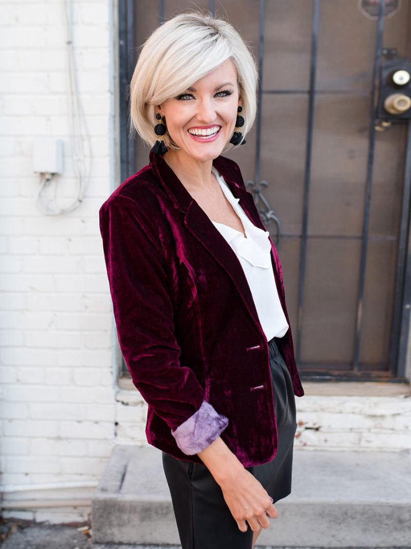 Veste Blazer Velours Pour Femmes Vert Bordeaux Couleur Unie Décontractée Coupe Cintrée Vêtements D'extérieur Rue Printemps Et Automne - Bourgogne