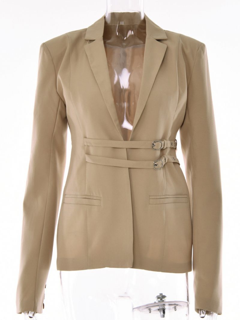 Veste Femme Blazer Manches Longues Col V Revers Cranté - Jaune Clair