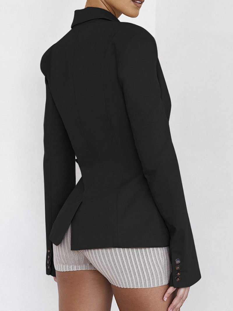 Veste Femme Blazer Manches Longues Col V Revers Cranté - Noir