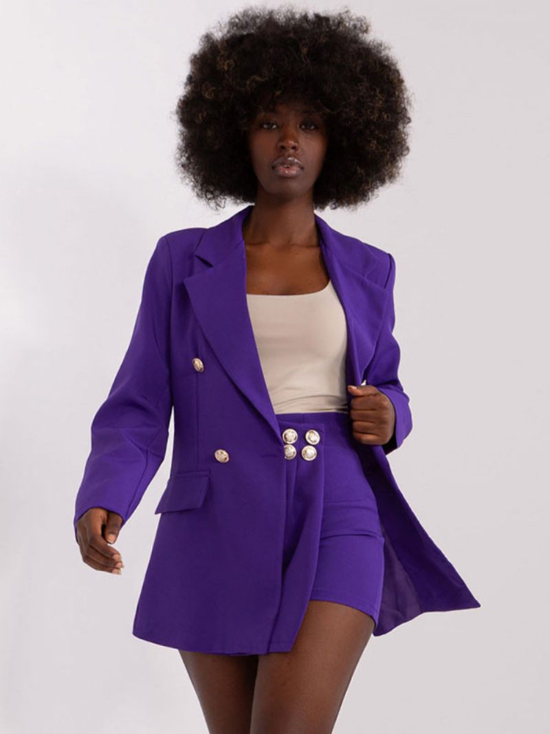 Vestes À Simple Boutonnage Pour Femmes Blazer Classique Revers Épaules Rembourrées - Violet