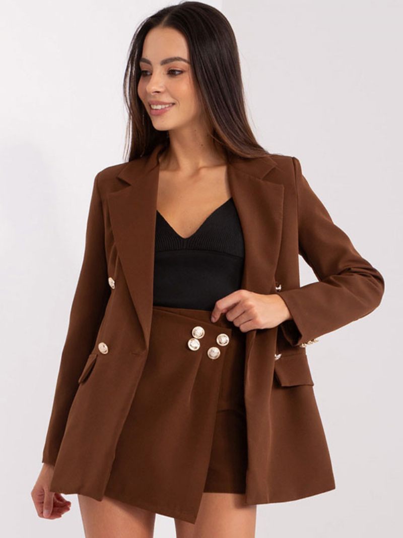 Vestes À Simple Boutonnage Pour Femmes Blazer Classique Revers Épaules Rembourrées - Marron Café