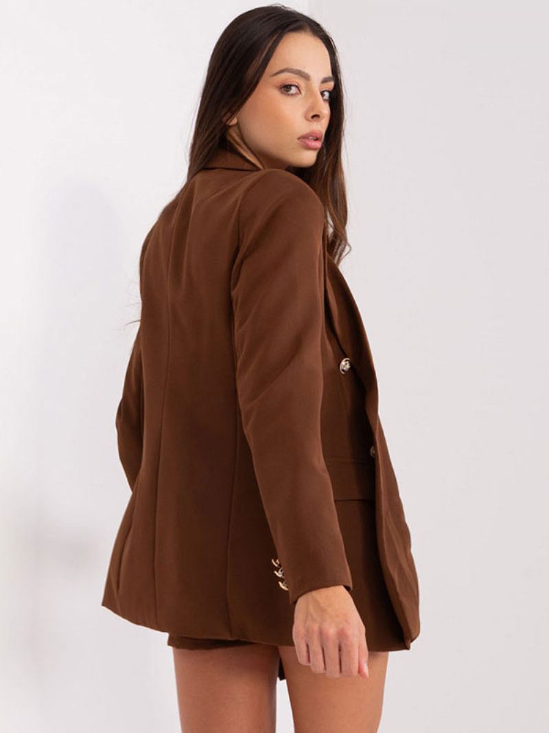 Vestes À Simple Boutonnage Pour Femmes Blazer Classique Revers Épaules Rembourrées - Marron Café