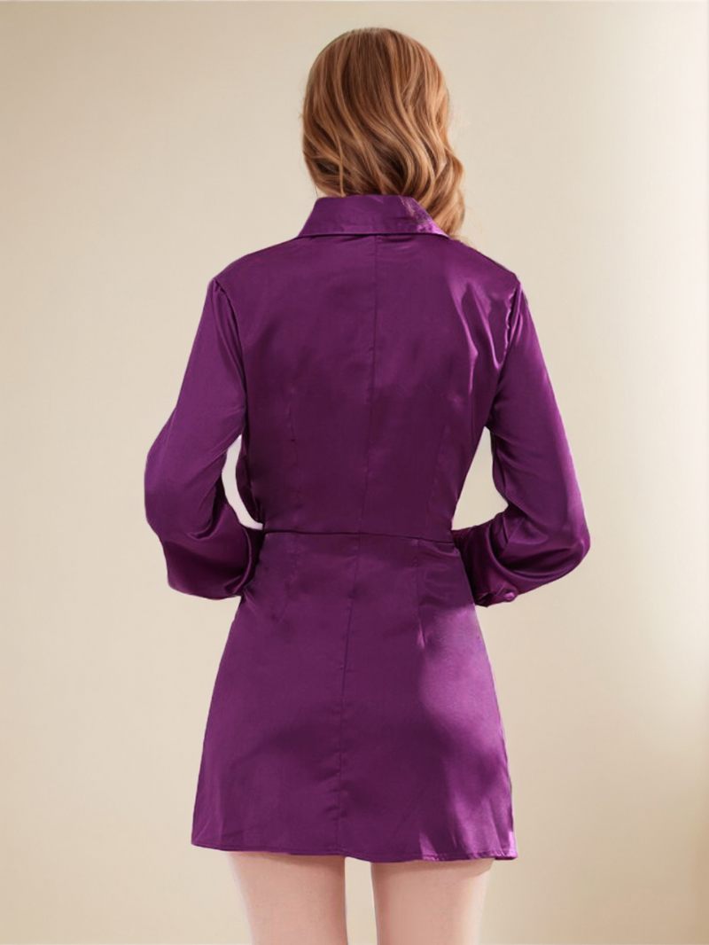 Robes Chemise Drapées Boutonnées Asymétriques Décontractées Pour Femme. - Violet