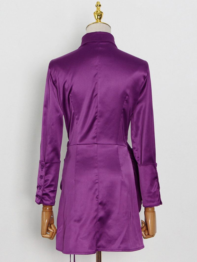 Robes Chemise Drapées Boutonnées Asymétriques Décontractées Pour Femme. - Violet