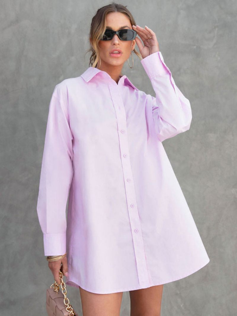 Robes Chemise Pour Femmes Col Rabattu Manches Longues Mini - Lavande