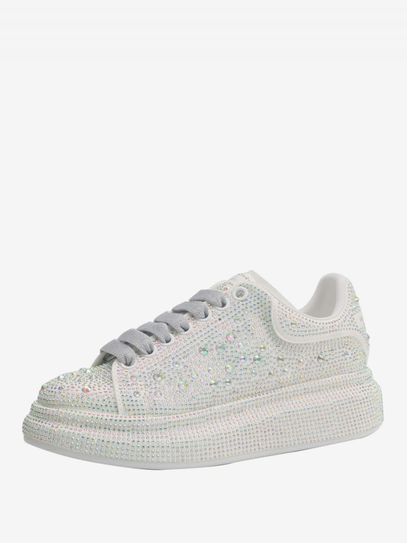 Baskets Pour Femmes Avec Strass Blancs Chaussures Mariage À Lacets