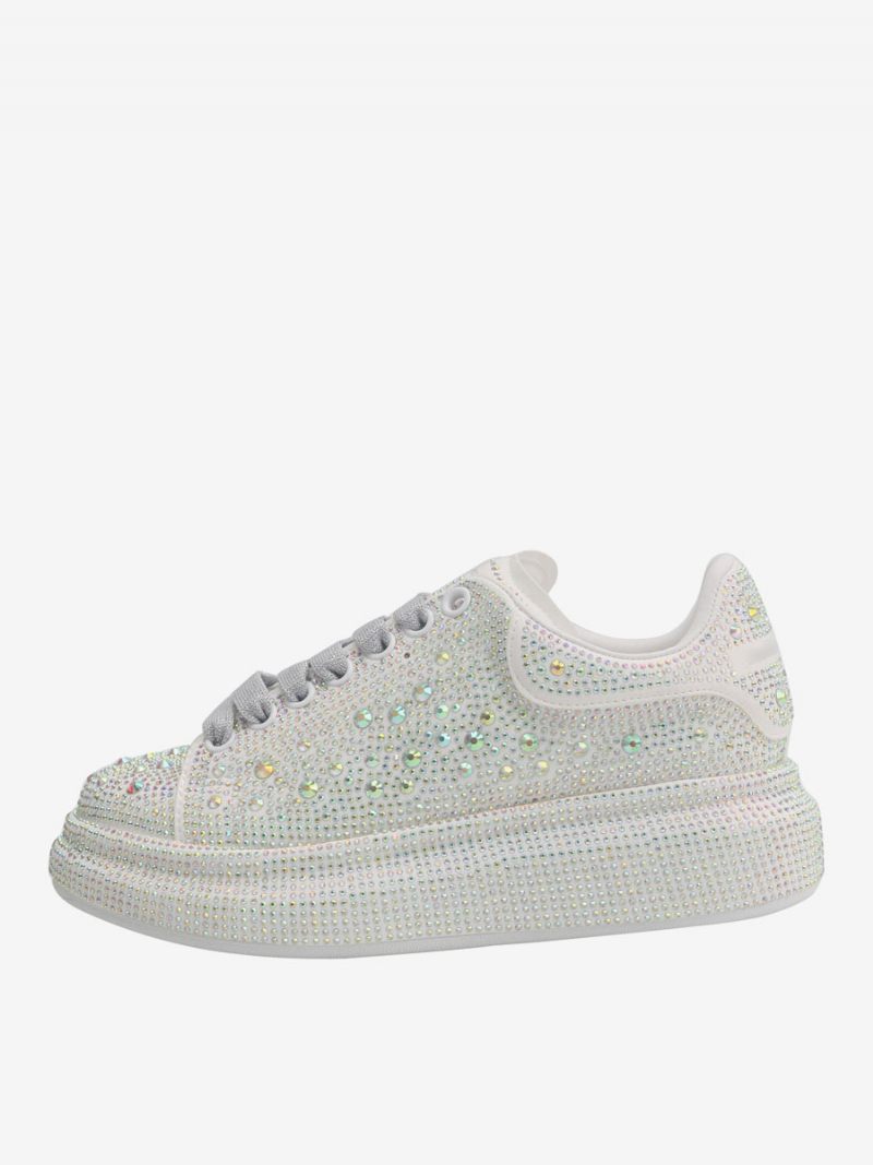 Baskets Pour Femmes Avec Strass Blancs Chaussures Mariage À Lacets - Blanc