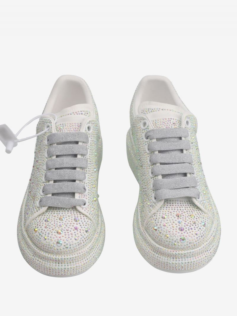 Baskets Pour Femmes Avec Strass Blancs Chaussures Mariage À Lacets - Blanc