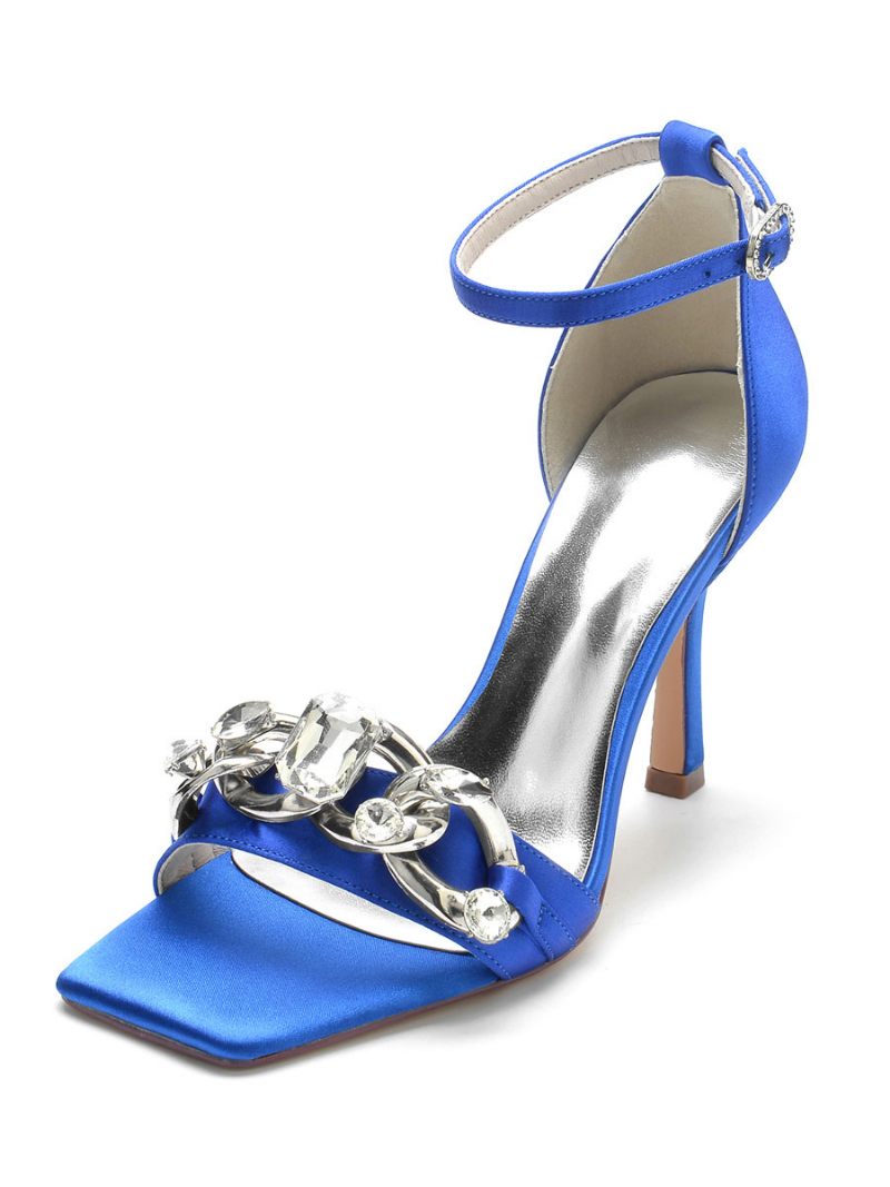 Chaînes Pour Femmes Bride À La Cheville Talon Aiguille Sandales Mariée - Bleu Royal