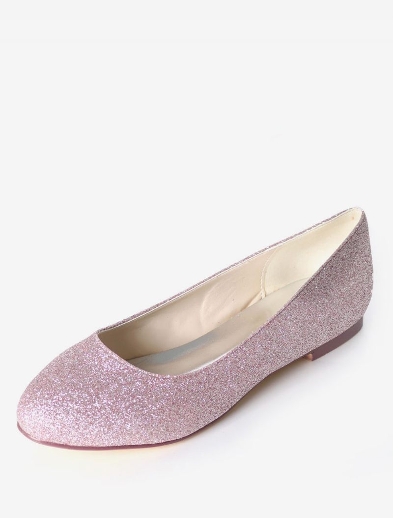 Chaussures Mariage Argentées À Paillettes Bout Rond Demoiselle D'honneur Enfiler Ballerines Pour Femmes - Lilas