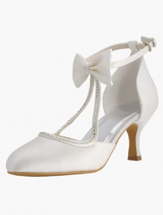 Chaussures Mariage Blanches Pour Femmes Mariée Satin À Bout Pointu Avec Nœud Vintage 2024