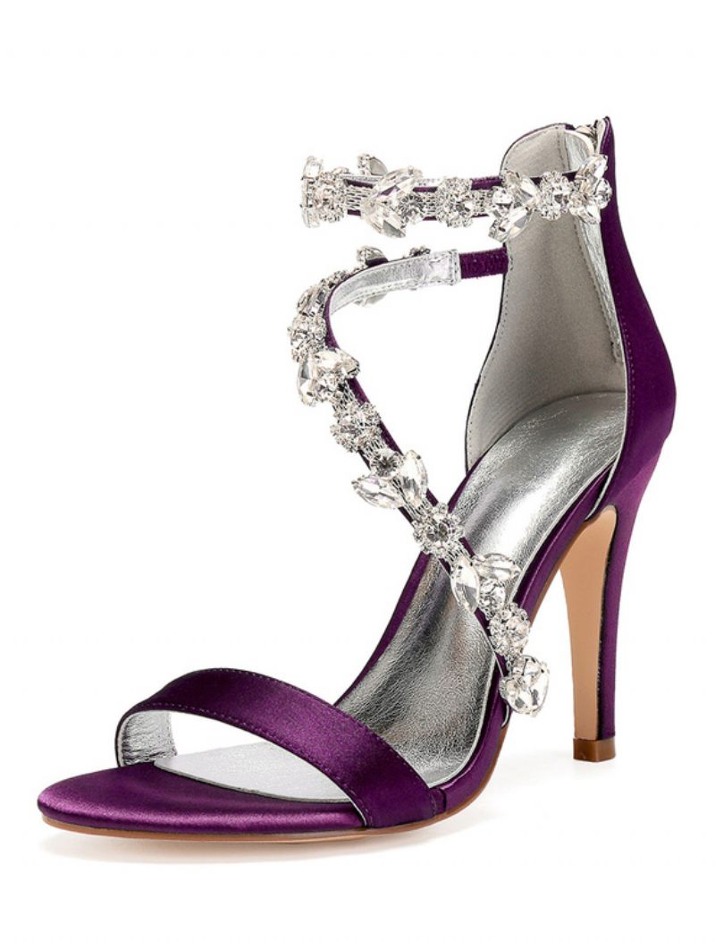 Chaussures Mariage À Bride Strass Pour Femmes Sandales Mariée Talons - Violet