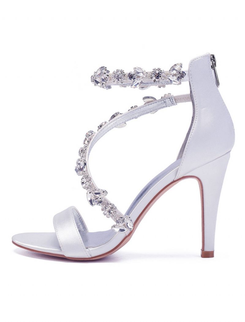 Chaussures Mariage À Bride Strass Pour Femmes Sandales Mariée Talons - Blanc