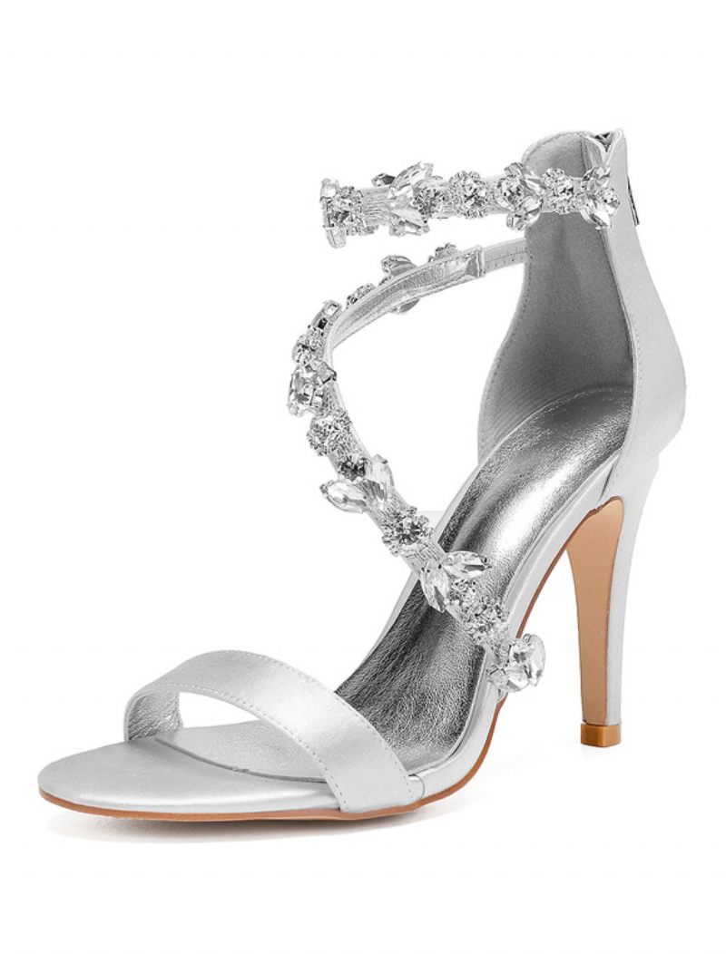 Chaussures Mariage À Bride Strass Pour Femmes Sandales Mariée Talons - Argent