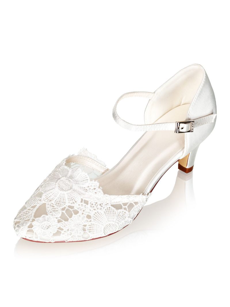 Chaussures Mariage Dentelle Pour Femmes Ivoire Bout Pointu Chaton Talon Mariée Vintage