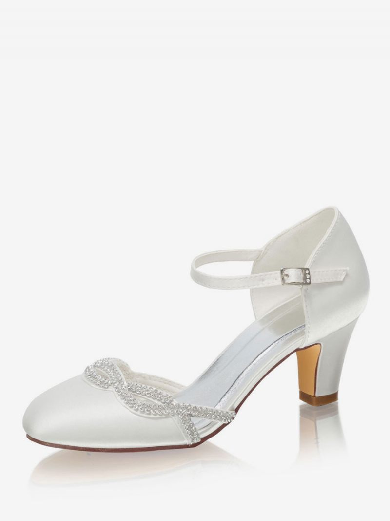 Chaussures Mariage Deux Parties Pour Femmes Bout Rond Talon Mi-bas Mariée