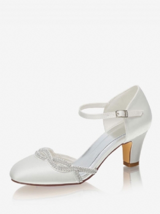 Chaussures Mariage Deux Parties Pour Femmes Bout Rond Talon Mi-bas Mariée