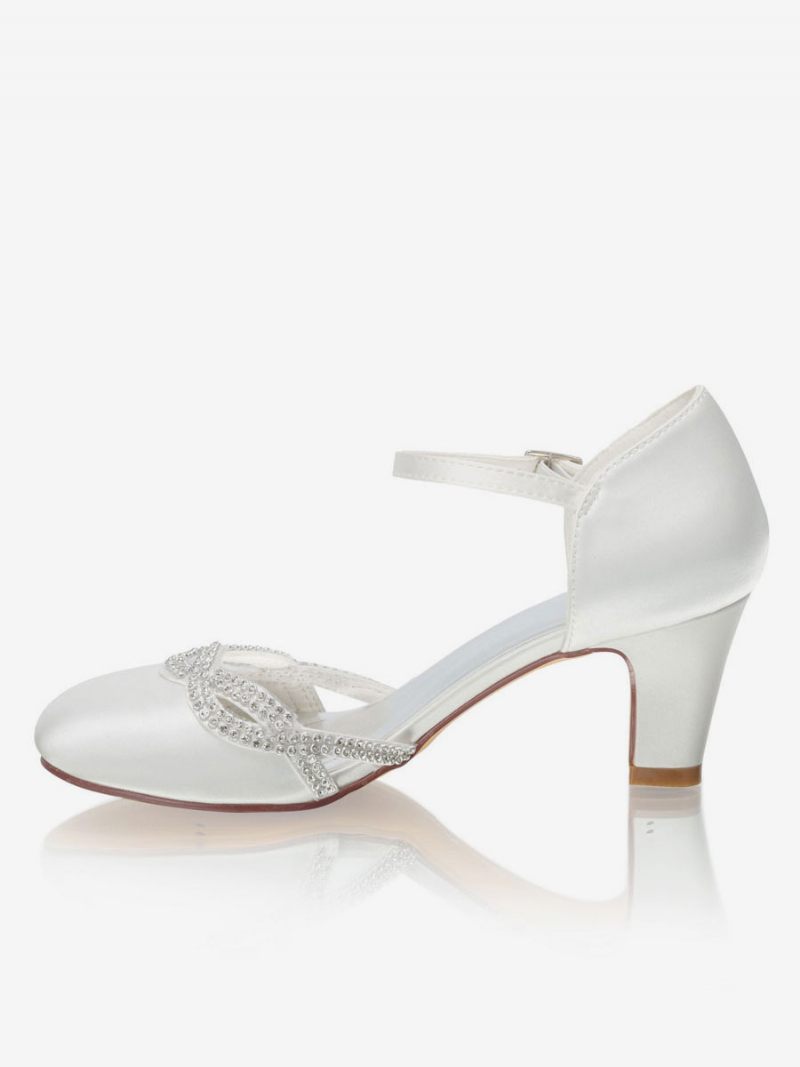 Chaussures Mariage Deux Parties Pour Femmes Bout Rond Talon Mi-bas Mariée - Ivoire