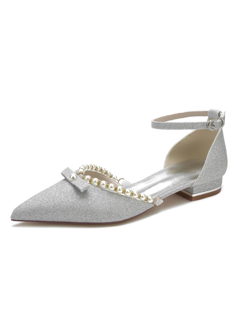 Chaussures Mariage Pour Femmes Avec Perles Et Bride À La Cheville - Argent