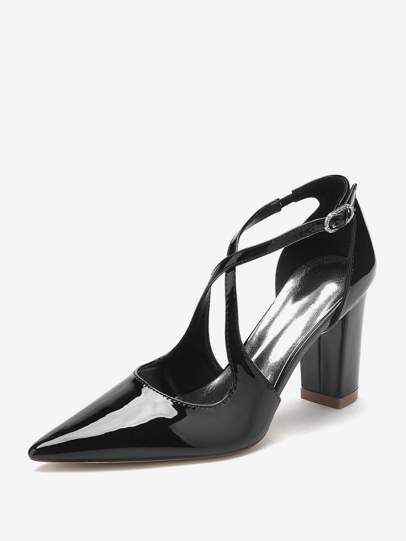 Chaussures Mariage Pour Femmes Escarpins Mariée Bout Pointu Pu Verni - Noir