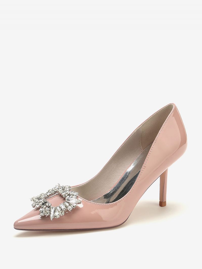 Chaussures Mariage Pour Femmes Escarpins Mariée Brevetés Pu Bout Pointu Strass À Talons Hauts