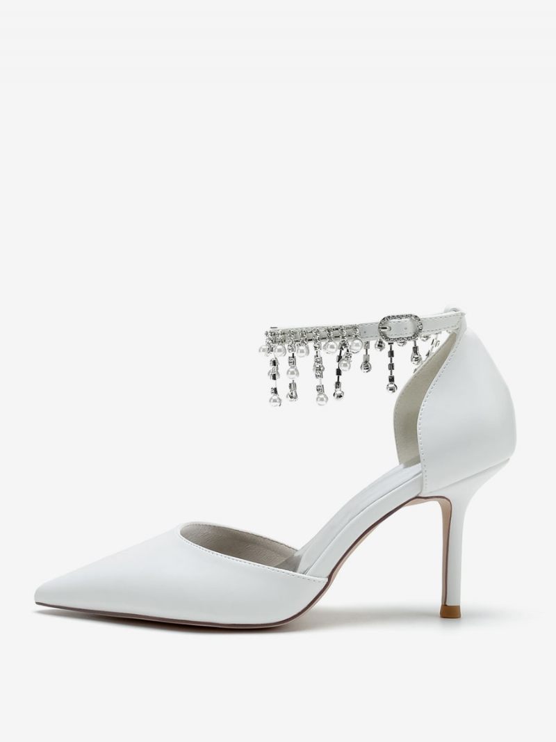 Chaussures Mariage Pour Femmes Escarpins Mariée Cuir Pu Bout Pointu - Blanc