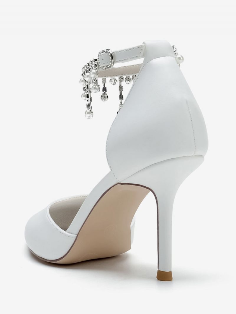 Chaussures Mariage Pour Femmes Escarpins Mariée Cuir Pu Bout Pointu - Blanc