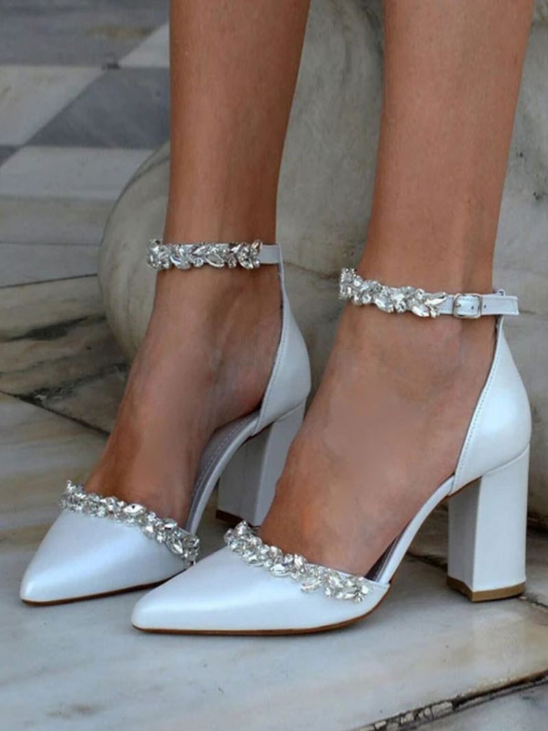 Chaussures Mariage Pour Femmes Escarpins Mariée Cuir Pu Chaînes À Bout Pointu