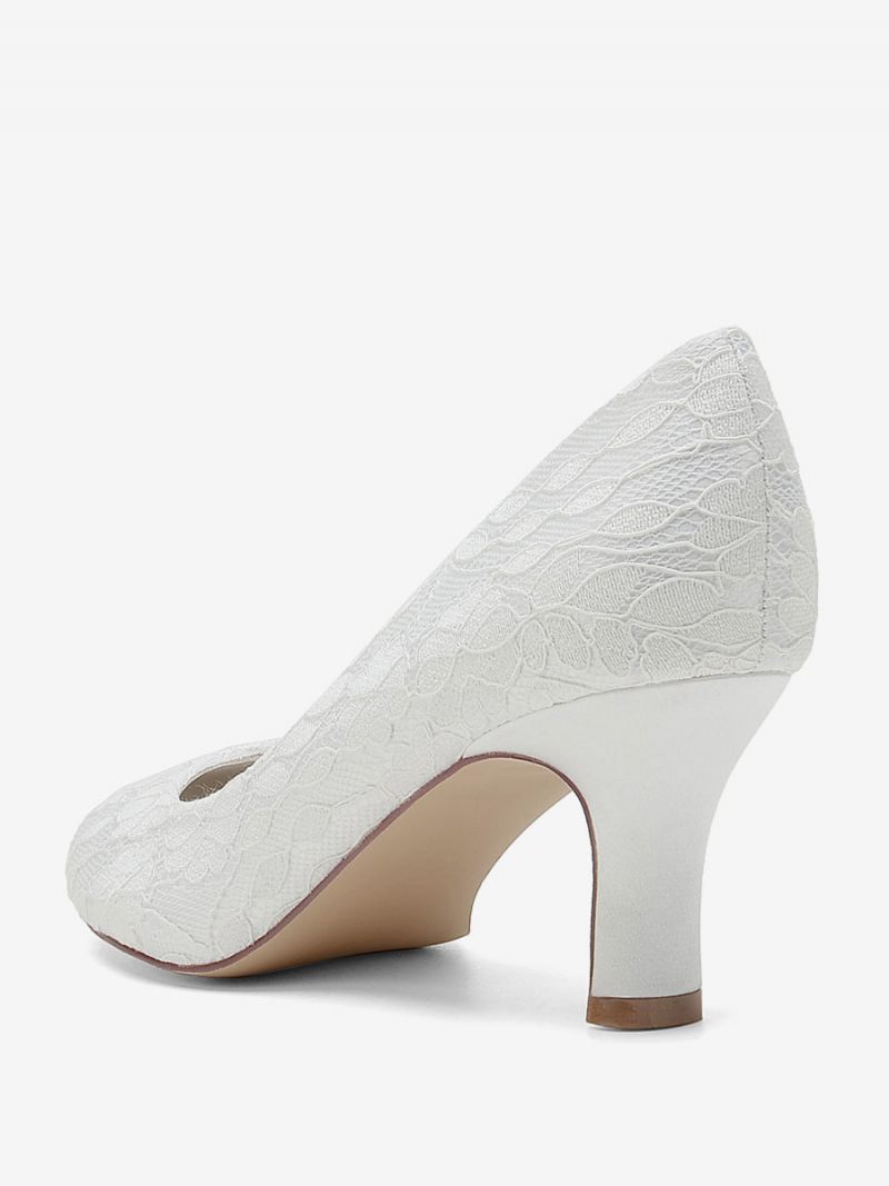 Chaussures Mariage Pour Femmes Escarpins Mariée Dentelle Bout Rond Brodé - Blanc