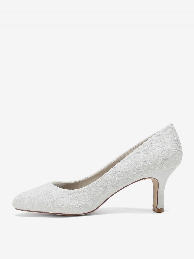 Chaussures Mariage Pour Femmes Escarpins Mariée Dentelle Bout Rond Brodé - Blanc