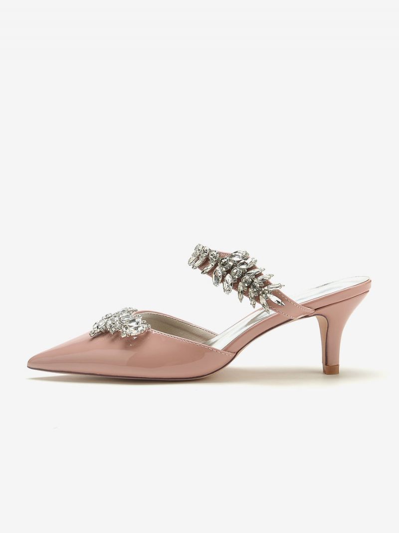 Chaussures Mariage Pour Femmes Escarpins Mariée Pu Verni À Bout Pointu Avec Strass - Jaune / Rouge