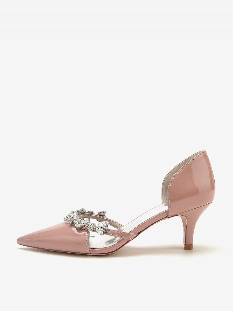 Chaussures Mariage Pour Femmes Escarpins Mariée Pu Verni À Bout Pointu Avec Strass - Jaune / Rouge